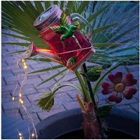 MARELIDA LED Solarleuchte LED Solar Gießkanne Wasserfalleffekt Gartenstecker Solarglas Kolibri, LED Classic, warmweiß (2100K bis 3000K)