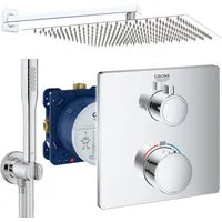 Grohe und Jowi Duscharmatur Regendusche Unterputz Grohtherm Thermostat, 360mm Kopfbrause (Set, Duschsystem, Komplettset, inkl. Unterputz-Einbaukörper) Edelstahl-Kopfbrause, Wandbrausehalter integr. Wandanschlussbogen
