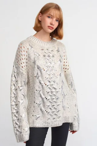 Oversized Kabelstrick Rundhals-Pullover