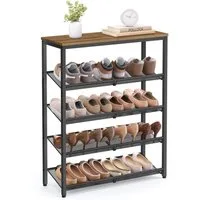 VASAGLE Schuhregal Schuhschrank offen, Schuhablage, für Taschen, Eingangsbereich, Flur, 5-stöckiger, verstellbare Gitterablagen, 28x75x93 cm, große Oberfläche