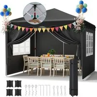 TLGREEN Faltpavillon, Pop up Pavillon 3x3M Wasserdicht Stabil, mit 4 Seitenteilen, (One Push Faltpavillon Wasserdicht Stabil), 420D Oxford Gartenzelt mit 4 Seitenteilen,Gartenpavillon