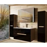 Homeline Badmöbel-Set Sky Badmoebel Set Schwarz Weiß Eiche Hochschglanz Spiegelschrank, (Spar Set, 5-St., Bad Möbel set besteht aus 5 Teilen), Spiegelschrank, Hochglanz