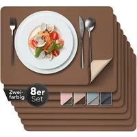 Loco Bird Platzset aus Kunstleder, 8er Set Zweifarbig, 43x30cm Lederoptik, abwischbare Platzdeckchen Kunstleder