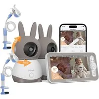TWUFY Babyphone Split-Screen Babyphone mit 2 Kameras 5" HD Video Babyphone PTZ, Babyphone mit 2 Kameras und Audio, Weinen/Bewegungs/Geräuscherkennung, Bewegungsverfolgung, IR Nachtsicht, 360° Kamera,Temp&Feuchteerfassung