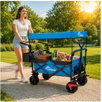 SAMAX Bollerwagen Faltbarer Offroad mit Dach - Blau
