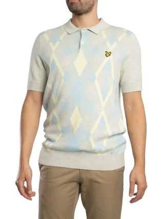 Lyle & Scott Poloshirt Aus Baumwoll-Argyle-Strick, Grau