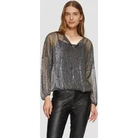 s.Oliver Langarmbluse Bluse Transparente Meshbluse mit Glitzergarn und überschnittenen Schultern