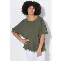 Angel of Style Druckbluse Blusenshirt Oversize Fit Leinenanteil Fransen