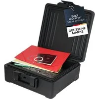 HMF Geldkassette Feuerfeste Dokumentenbox DIN A4 Ordner, wasserdichte Geldkassette, Dokumentensafe 39 x 40 x 17 cm, Schwarz