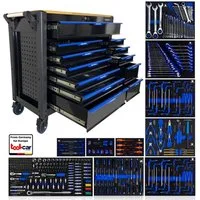 Toolcar Werkzeugwagen Werkstattwagen XXL, befüllt bestückt gefüllt mit Werkzeug, Holzplatte, abschließbar, kugelgelagerte Rollen, Chrom-Vanadium-Stahl, stabil, max. Traglast:35 kg, 457-tlg. Werkzeugset, (Umfangreich bestückt: Steck/Ratschen, Torx, Sc