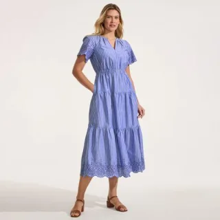 Maxikleid aus Baumwolle mit Lochstickerei für Damen, Damen, size: regular, Blau, Baumwolle, by Lands' End
