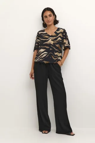 Kurzarm-Bluse Regular fit Black/Brown Tiger Print animal