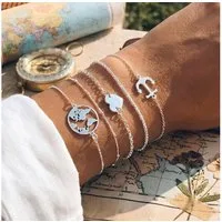 The Beauty House Armband Elegantes Boho Vintage Armband Set in Silberoptik, – Filigrane Layering-Armbänder
