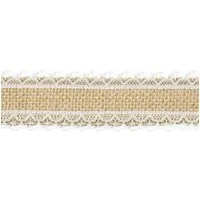 partydeco Dekoband, Juteband mit weißer Spitze 4cm x 5m Rolle natur braun weiß