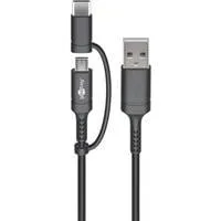 USB 2.0 Kabel, USB-A Stecker > USB-C + Micro-USB Stecker schwarz, 1 Meter