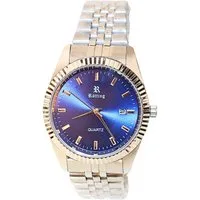 Rötting Design Quarzuhr Herrenuhr Quarz silberfarbene Lünette Ziffernblatt blau metallic DATUM