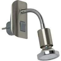 TRANGO LED Steckdosenleuchte, 11-052 Steckerleuchte im Edelstahl-Optik mit Chrom Ring *FLEXI* Steckerlicht, Nachtlicht inkl. je 1x GU10 3000K warmweiß LED Leuchtmittel, ON/OFF Schalter Leselampe, Wandlampe, Küchenlampe