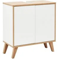 FACKELMANN Badmöbel-Set Finn Waschbeckenunterschrank 60 cm breit mit Füßen, hell braun/weiß