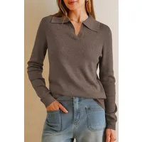 Arach&Cloz Poloshirt Damen Poloshirts Langarmshir Strickpullover Longpullover V-Shirt aus Wollmischung Herbstpullover Business CasualOutfits