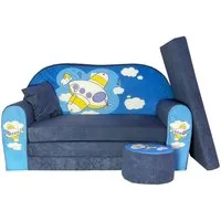 FORTISLINE Kindersitzgruppe Kindersofa Kindercouch Aufklappen Bettfunktion + Hocker W319