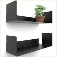 UNITURE Wandregal Moderne Regal Wand Design 2er Set - 2x40 cm Bücherregal schwebend, Bilderleiste schwarz - Wandregal, Regal, Metall