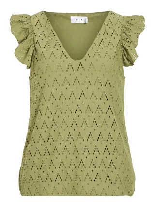 VILA - VIAMALINA V-NECK C/S TOP/PB sage - Gr. - M