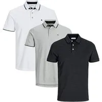 Jack & Jones Poloshirt 3er Pack Paulos - Slim Fit (Spar-Set, 3-tlg) Poloshirt - Baumwolle - Atmungsaktiv - Mit kleinem Markenlogo
