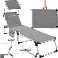 tectake Gartenliege klappbare Aluminium Sonnenliege, 220 x 60,5 x 34 cm, mit, Balkonliege Lorella, 1 St., für Außen in Grau meliert, gepolstert, wetterfest und UV-beständig, verstellbar mit Kopfpolster