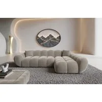 Sofa Dreams Polsterecke Maleron L Form kurz Stoffsofa, 4-Sitzer, Loungesofa, Ottomane rechts, Samtstoff Bezug in Sand