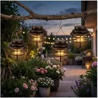 GLOBO LIGHTING LED Solarleuchte, LED-Leuchtmittel fest verbaut, 4er Set LED Solar Pendel Laternen Gitter Design Außen