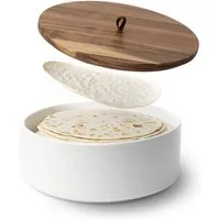 Tortillada Brotkorb Tortilla-Wärmer mit Holzdeckel, 23,5 cm, Keramik, (2-tlg), mit Holzdeckel