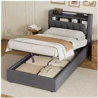 HAUSS SPOLE Polsterbett Stauraumbett mit Bettkasten,Einzelbett- oder Doppelbett erhältlich (90×200 Bettgestell Komfort-Einzelbett Schlafzimmerbett aus Samt, stabile Stahl-Holz-Konstruktion für hohen Schlafkomfort), Bettrahmen Mit Matratze