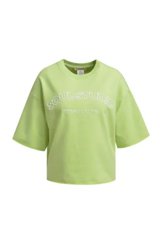 Smith&Soul - Boxy cropped College Sweatshirt Shortsleeve spring green - Gr. - L