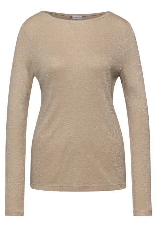 Street One - Glitzerndes Langarmshirt sanded beige - Gr. - 44