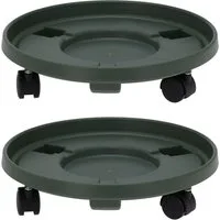 HAC24 Pflanzenroller Blumentopf Rollbrett Pflanzenroller Rund Ø 33 cm Blumenroller, (2-St), mit 3 Rollen, Tragkraft 50 kg, Dunkelgrün