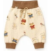 La Bortini Schlupfhose Baby Hose sommerliche Erstlingsshose aus Musselin, neutral (Hose für Neugeborene Jungen und Mädchen) aus Baumwolle, mit Bärchen-Muster, 44 50 56 62 68 74 80 86