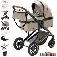 Daliya® Kombi-Kinderwagen FLEXI-PRO M 2in1 Kinderwagen & Buggy, Reisekinderwagen, XXL Set, (10-tlg), Einhändig abnehmbare Wanne, Alu-Rahmen, Gummireifen, Gurte, UV 50+