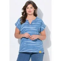 Laurasøn Druckbluse Jeansbluse V-Ausschnitt Laserprint