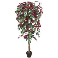 Kunstbaum Roter Ficus Benjamin Birkenfeige Kunstpflanze Künstlich 150 cm Ficus Benjamin, Decovego, Höhe 150 cm