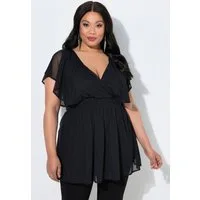 Ulla Popken Tunika Tunika Chiffon-Überwurf Flügel-Halbarm