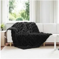 vidaXL Tagesdecke, Kunstfell Kaninchenfell Decke Schwarz 150 x 220 cm Polyester