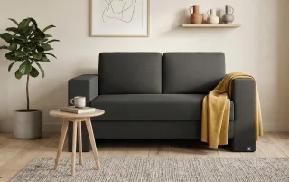 BRUNO Schlafsofa 120cm in Anthrazit | Kubus | stabiles Massivholz & Boxspringkomfort