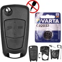 mt-key Auto Klapp Schlüssel Ersatz Gehäuse 2 Tasten + Rohling + VARTA CR2032 Knopfzelle, CR2032 (3 V), für OPEL CORSA D TIGRA B ASTRA H ZAFIRA B Funk Fernbedienung