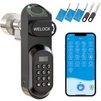 WE.LOCK Schließzylinder WELOCK Elektronisches Türschloss U81 für 50-95 mm Türen, (Packung, Türschloss x1, RFID-Karte x3, Schlüssel x2, Anleitung x1,Zubehörbox x1), Fingerabdruck, Dauer-/Temp-Passwort, RFID, App, Schlüssel, Fernöffnung
