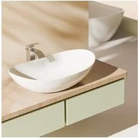 EMKE Aufsatzwaschbecken Aufsatzwaschbecken Oval, Keramik mit Nanobeschichtung, 61 x 36 cm (Packung), ohne Überlauf, ohne Hahnloch–mit pflegeleichter,kratzfester Oberfläche