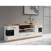 OTTO home Lowboard Ribe,160cm breit,55cm hoch,Oberplatte massiv, Oberplatte Massivholz,schwarze Metall Griffe,2 Türen mit Glaseinsatz