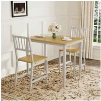HAUSS SPOLE Essgruppe 3-tlg Esstisch-Set mit 2 Stühlen und 1 Bartisch für Küche,Natur+Weiß, (Sitzgruppe aus Metallrahmen und hochwertigen Spanplattenkonstruktion, für Küche, Wohnzimmer, Partyraum), Einfache und intuitive Montage