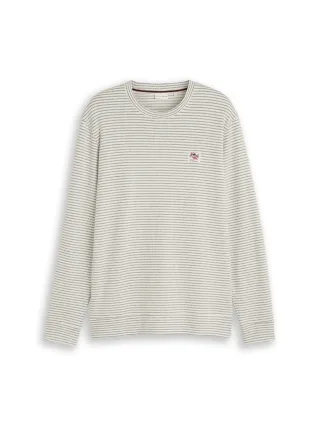Tom Tailor - Langarmshirt mit Streifenmuster offwhite structured stripe - Gr. - XL