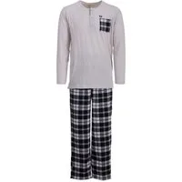 Henry Terre Pyjama Carlo Langarm - Hose & Brusttasche Karo Design Shirt Uni Knopfleiste