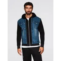 OMBRE Jeansjacke Herren-Jeansjacke mit Strickärmeln und Kapuze